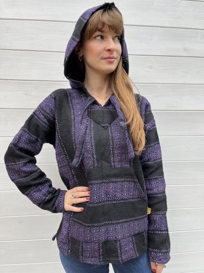 Szövet fekete-lila bohó pulóver